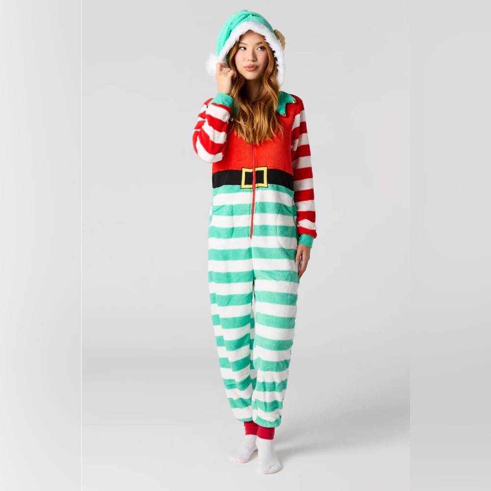 Festive Striped Elf Pajama Onesie